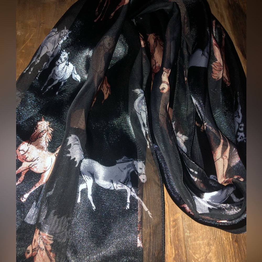 Silky feeling Scarf Sheer Black Horses
